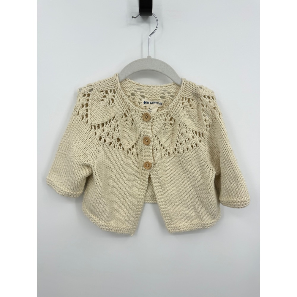 The Blueberry Hill Pointelle Knit Cardigan Kids 6-12 Months Cream Cotton Boho